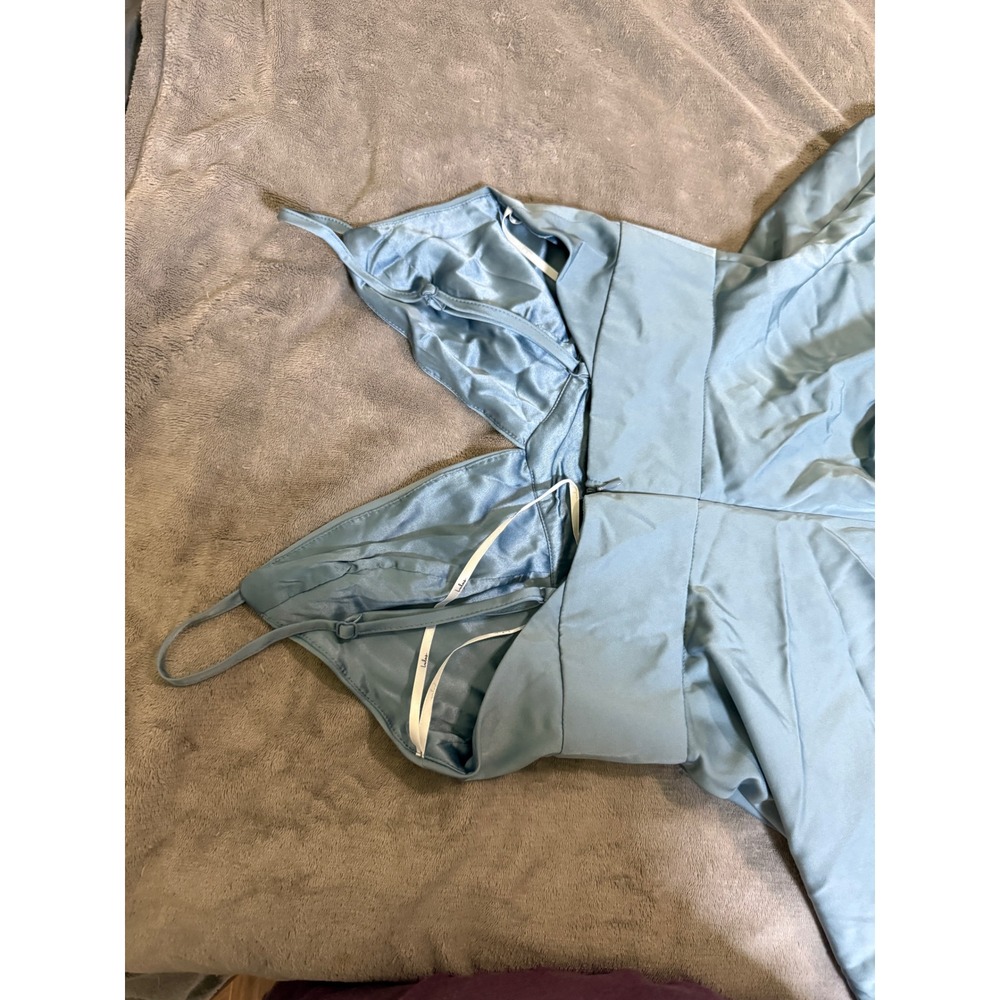 NWT Lulus Going with Elegance Slate Blue Satin Tiered Gown Size Small Formal - Picture 11 of 11